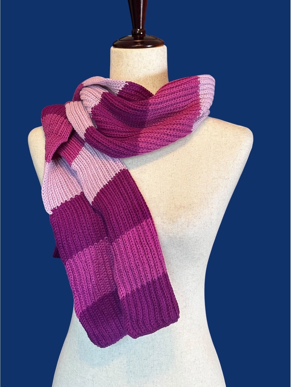 Striped Knit Scarf in Shades of Purple and Pink